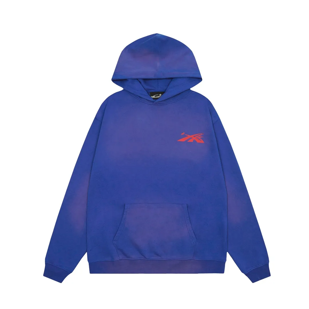 P240 Hellstar Studios Gel Hooded Sweatshirt Blue High-quality fashionable pure cotton distressed sweatshirt hoodie color (color): Vintage BLUE (washed blue) Size (size): S, M, L, XL