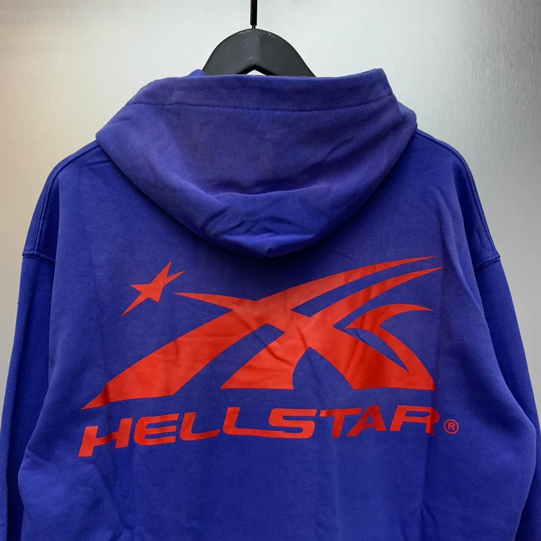 P240 Hellstar Studios Gel Hooded Sweatshirt Blue High-quality fashionable pure cotton distressed sweatshirt hoodie color (color): Vintage BLUE (washed blue) Size (size): S, M, L, XL