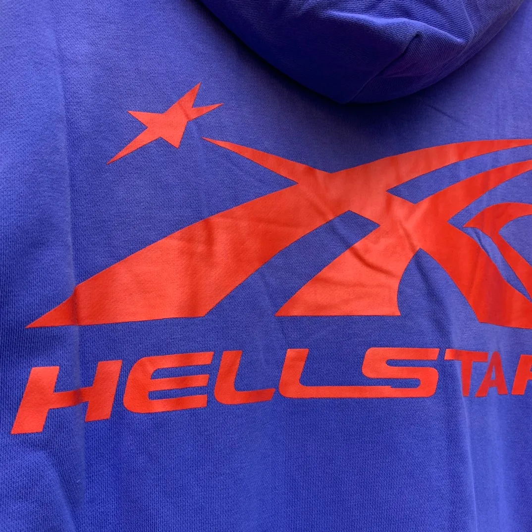 P240 Hellstar Studios Gel Hooded Sweatshirt Blue High-quality fashionable pure cotton distressed sweatshirt hoodie color (color): Vintage BLUE (washed blue) Size (size): S, M, L, XL