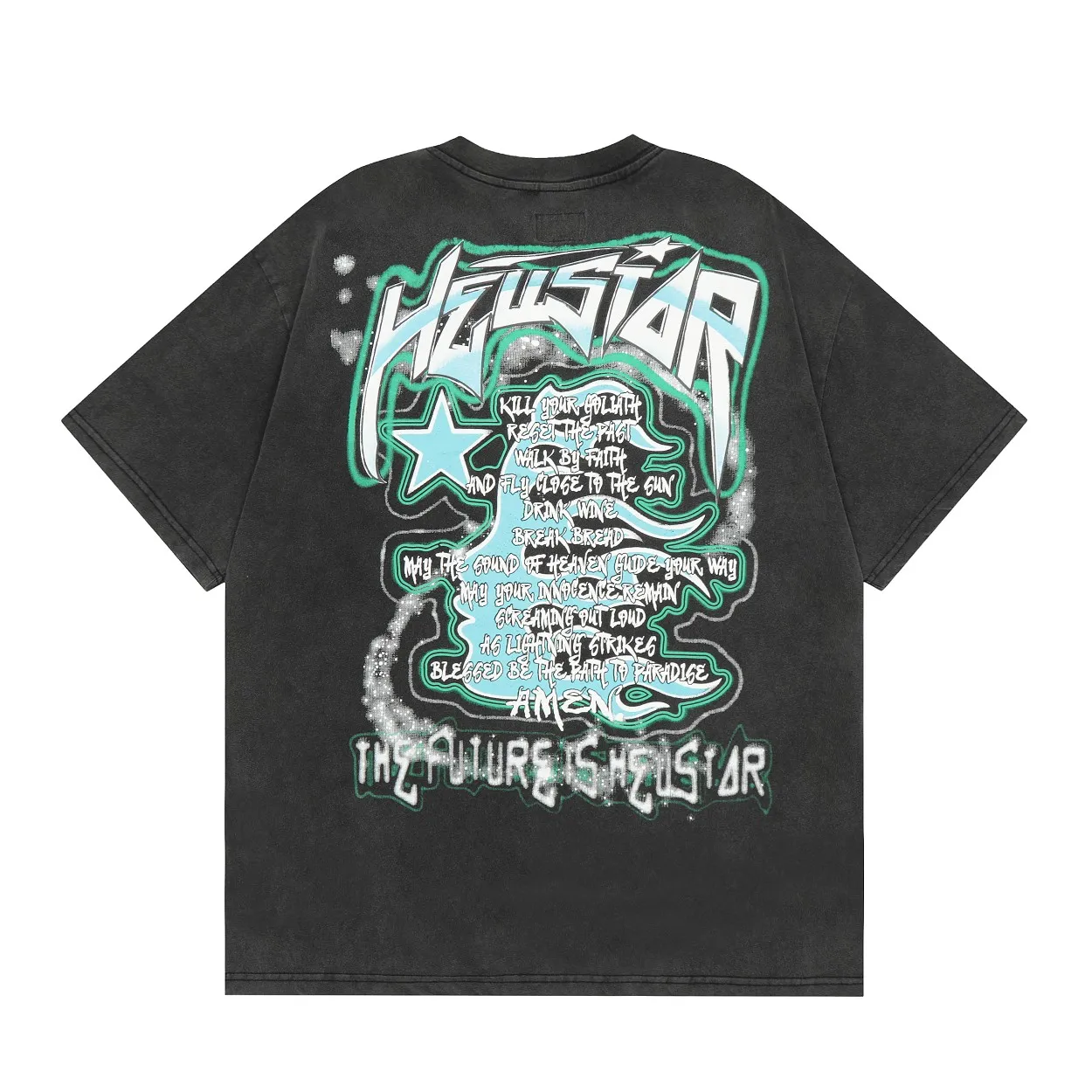 P126 Hellstar Studios The Future Short Sleeve Tee Shirt Washed Black Hellstar Future's washed and distressed short-sleeved T-shirt The new hot beauty trend Hellstar! Standard beauty and trendy workmanship, original customization (fabric, pattern, printing, hang tag, main mark, etc.), exaggerated style, explosive style, dare to break through tradition, bring adventurous new fashion experience!  YoungBoy, the most popular rapper in the youth circle, has shot a lot of models for him, and celebrities such as Dababy and Swae Lee frequently get dressed!  color: Vintage Black (washed black) size: S, M, L, XL