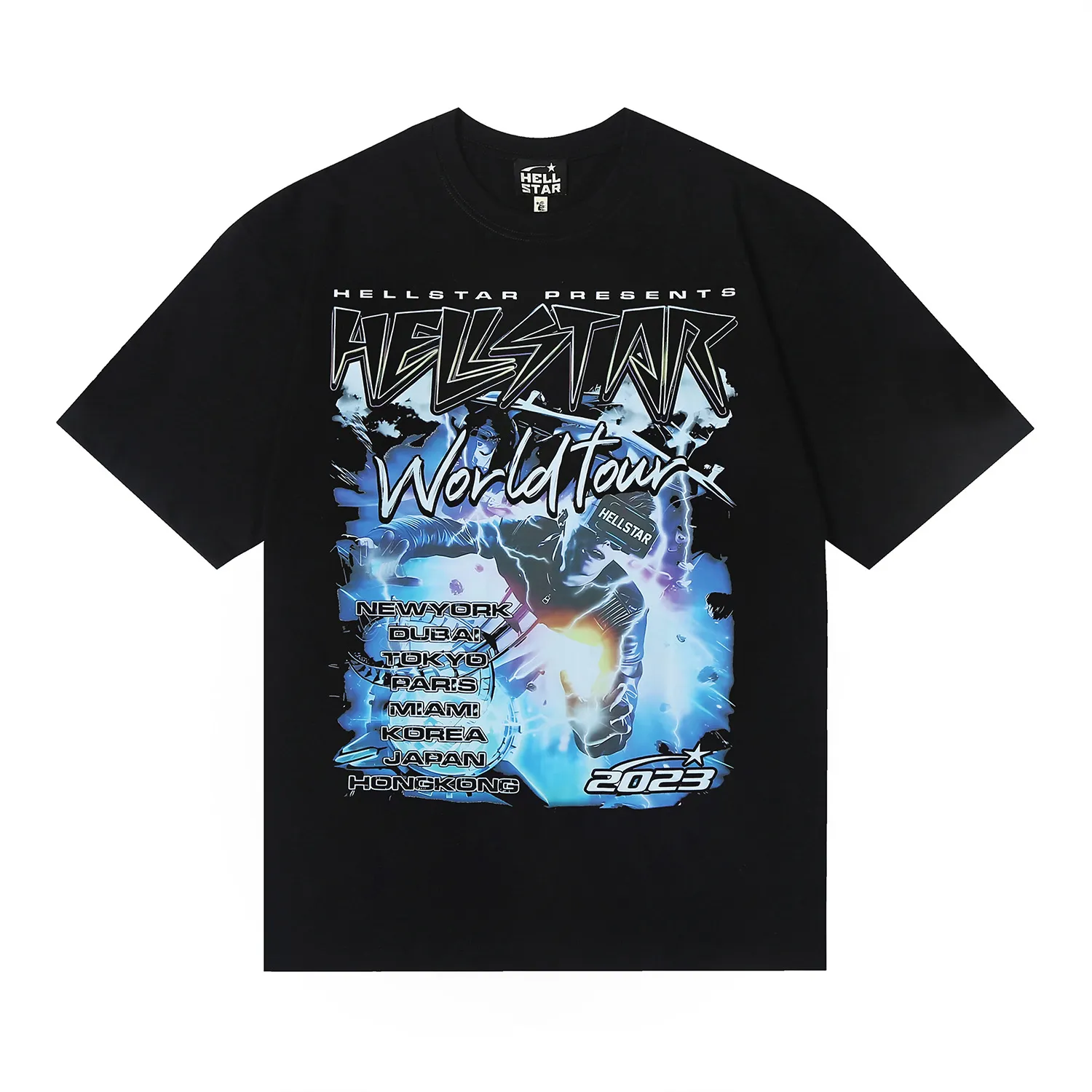 6664# P116 Hellstar American fashion high street pure cotton loose short-sleeved T-shirt Color: White Black Size: S M L XL