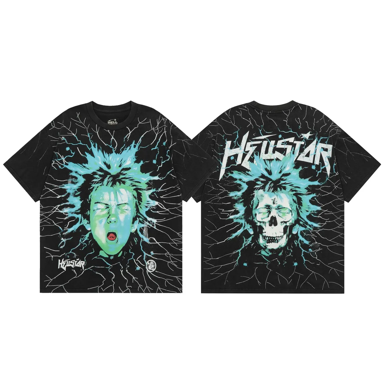 P146 Hellstar Studios Electric Kid Short Sleeve Tee Shirt Washed Black Short Sleeve T-shirt The new hot beauty trend Hellstar!  Standard beauty and trendy workmanship, original customization (fabric, pattern, printing, hang tag, main mark, etc.), exaggerated style, explosive style, dare to break through tradition, bring adventurous new fashion experience!  YoungBoy, the most popular rapper in the youth circle, has shot a lot of models for him, and celebrities such as Dababy and Swae Lee frequently get dressed!  color: Vintage Black (washed black) size: S, M, L, XL
