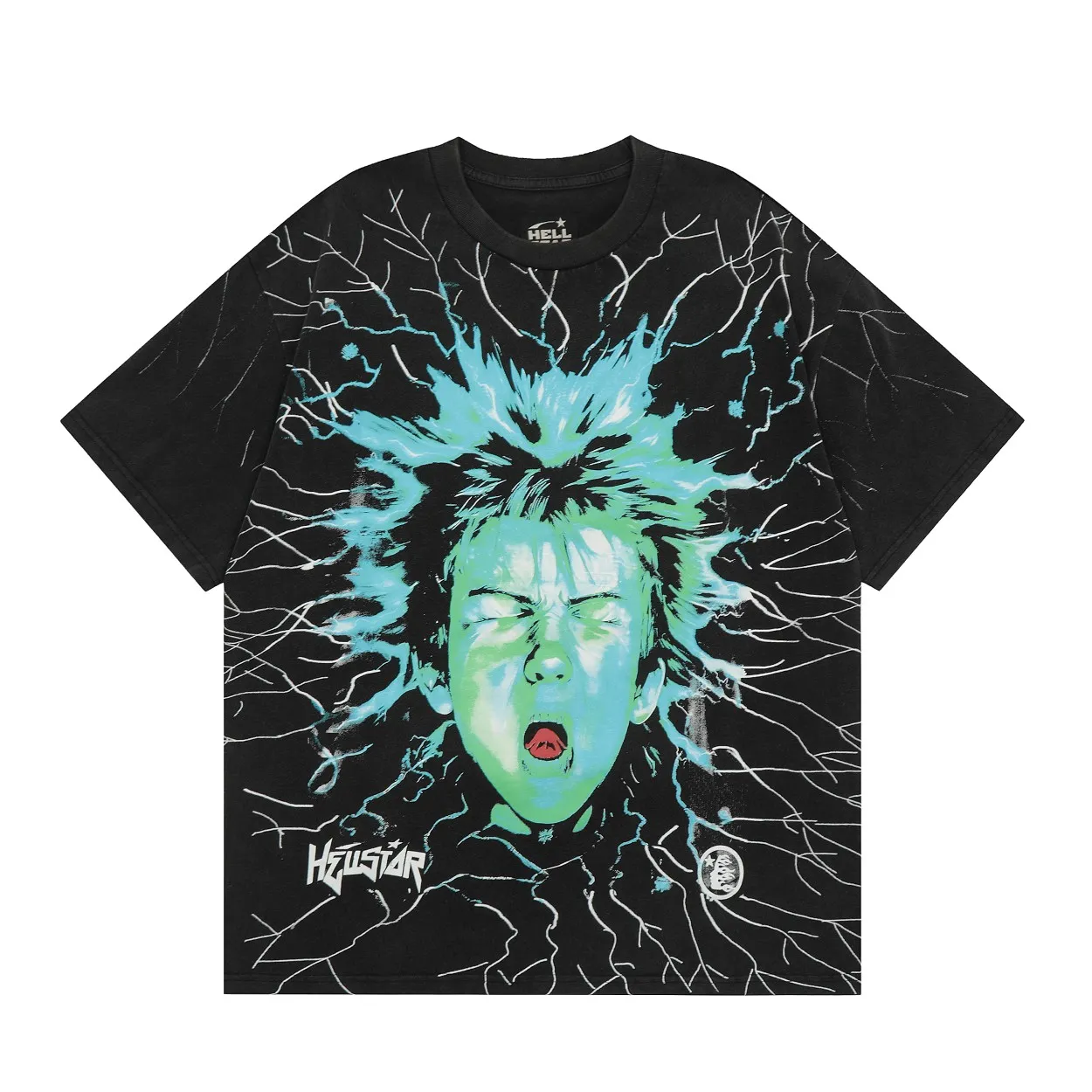 P146 Hellstar Studios Electric Kid Short Sleeve Tee Shirt Washed Black Short Sleeve T-shirt The new hot beauty trend Hellstar!  Standard beauty and trendy workmanship, original customization (fabric, pattern, printing, hang tag, main mark, etc.), exaggerated style, explosive style, dare to break through tradition, bring adventurous new fashion experience!  YoungBoy, the most popular rapper in the youth circle, has shot a lot of models for him, and celebrities such as Dababy and Swae Lee frequently get dressed!  color: Vintage Black (washed black) size: S, M, L, XL