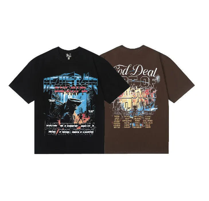 6812# P116 Hellstar American fashion high street pure cotton loose short-sleeved T-shirt Color: Black Dark Coffee Size: S M L XL