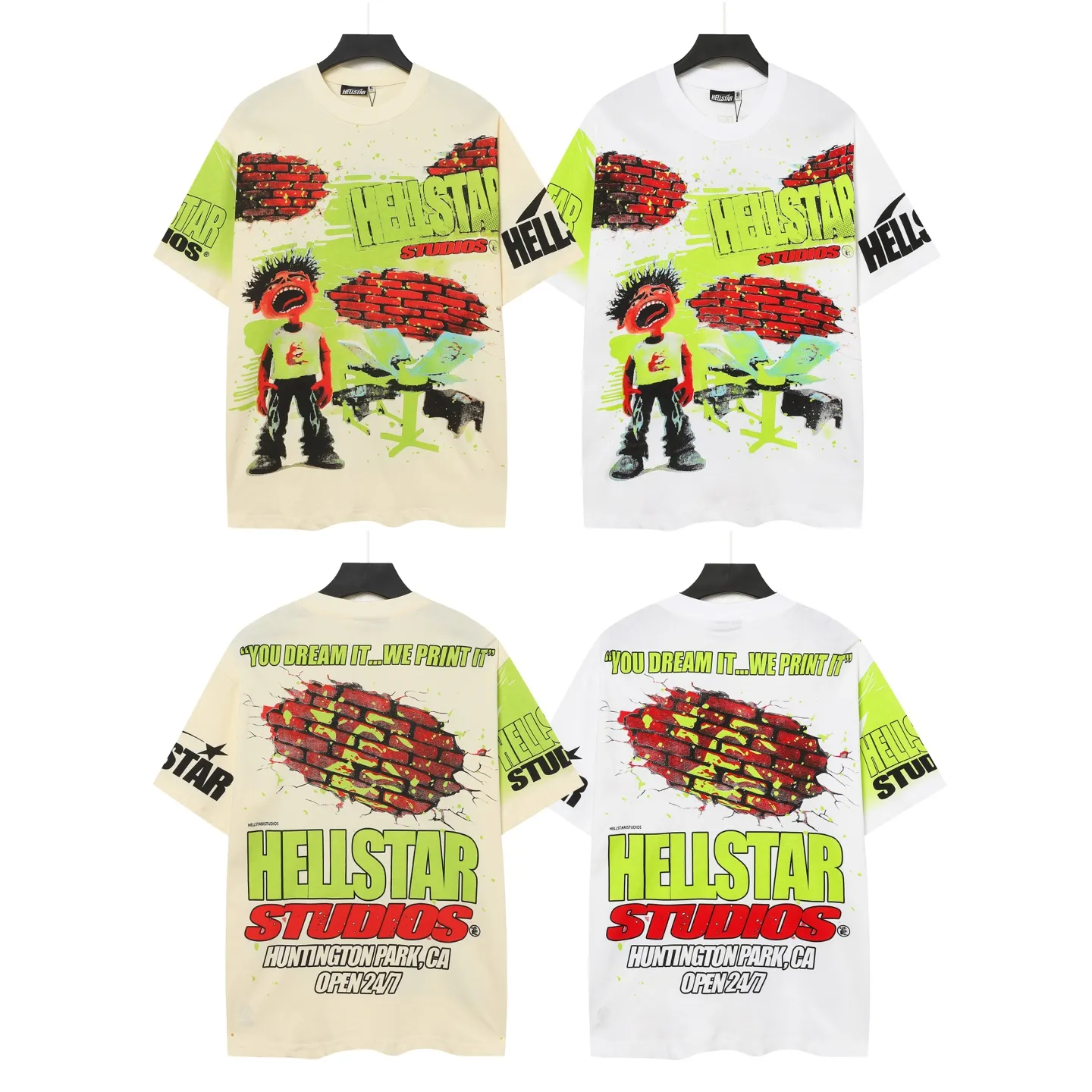 P108 Real-stock Hellstar cross-border European and American style, street fashion brand pure fabric (fabric): 32 pieces of 240g heavy combed double yarn pure cotton code number (size): S-M- L- X L color (colour): apricot/white 👉