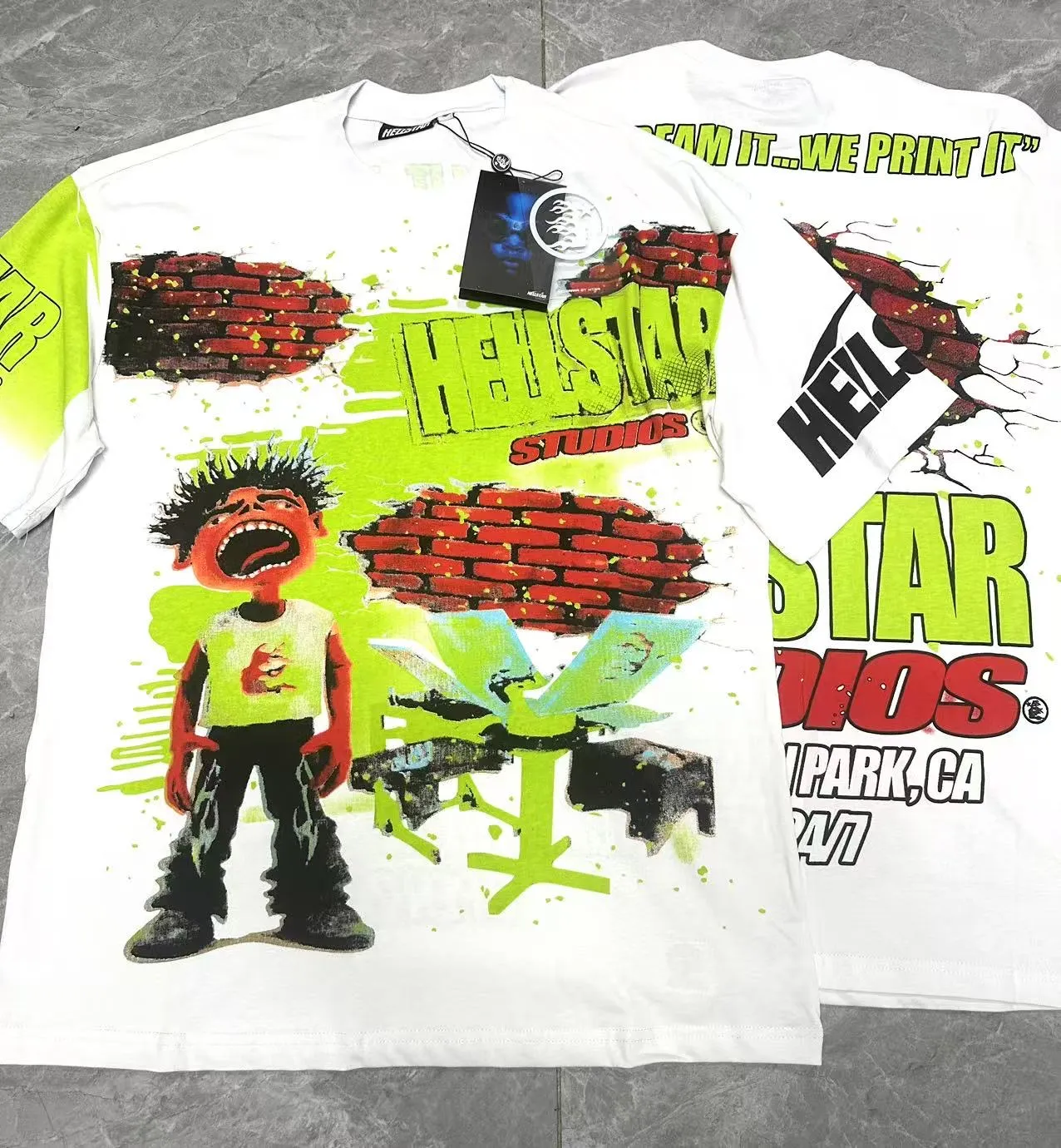 P108 Real-stock Hellstar cross-border European and American style, street fashion brand pure fabric (fabric): 32 pieces of 240g heavy combed double yarn pure cotton code number (size): S-M- L- X L color (colour): apricot/white 👉