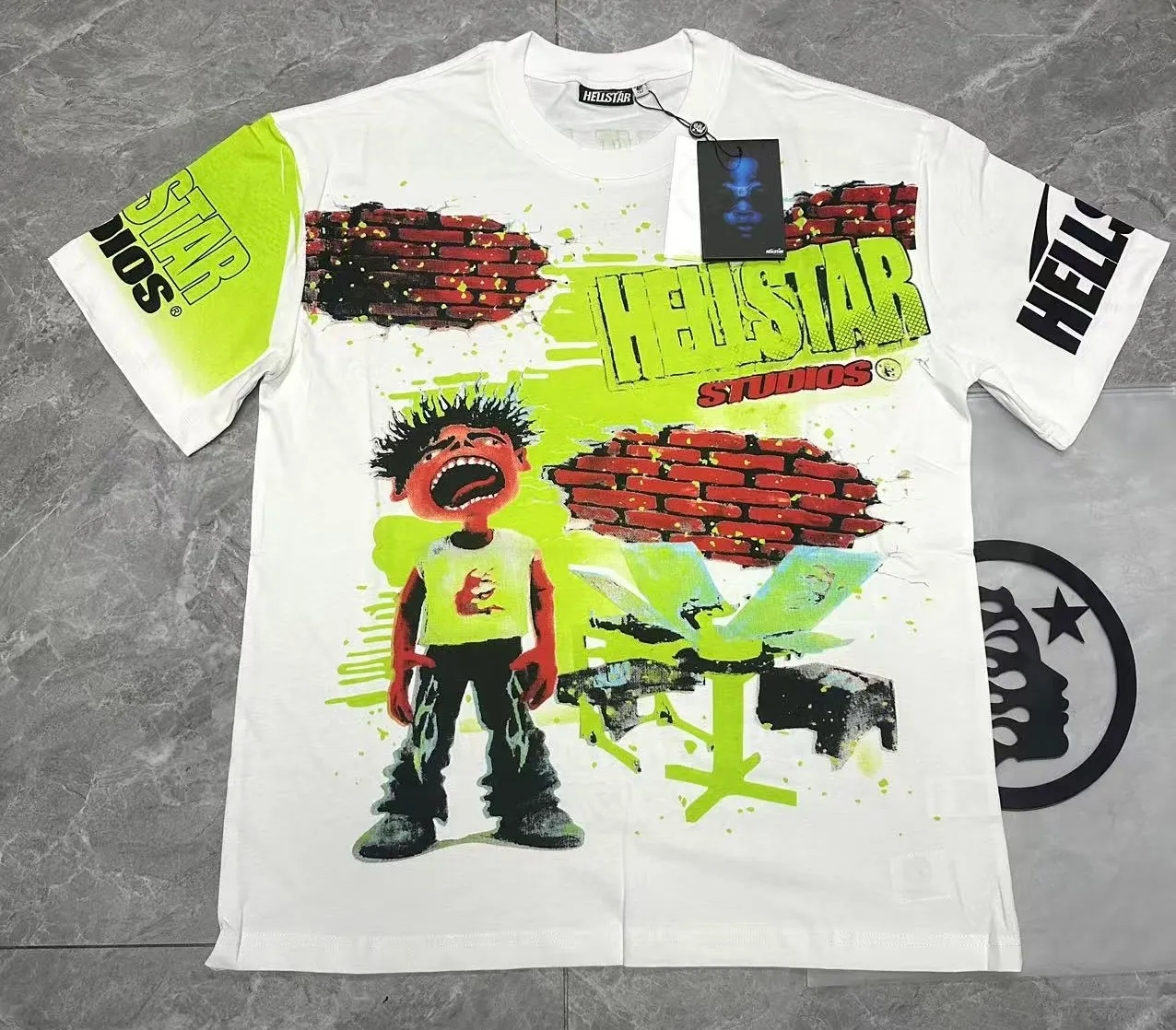 P108 Real-stock Hellstar cross-border European and American style, street fashion brand pure fabric (fabric): 32 pieces of 240g heavy combed double yarn pure cotton code number (size): S-M- L- X L color (colour): apricot/white 👉