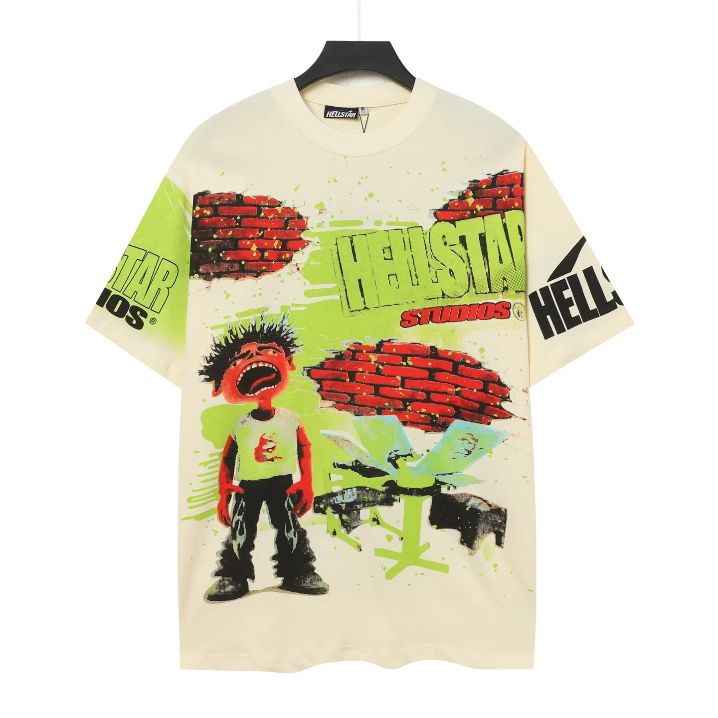 P108 Real-stock Hellstar cross-border European and American style, street fashion brand pure fabric (fabric): 32 pieces of 240g heavy combed double yarn pure cotton code number (size): S-M- L- X L color (colour): apricot/white 👉