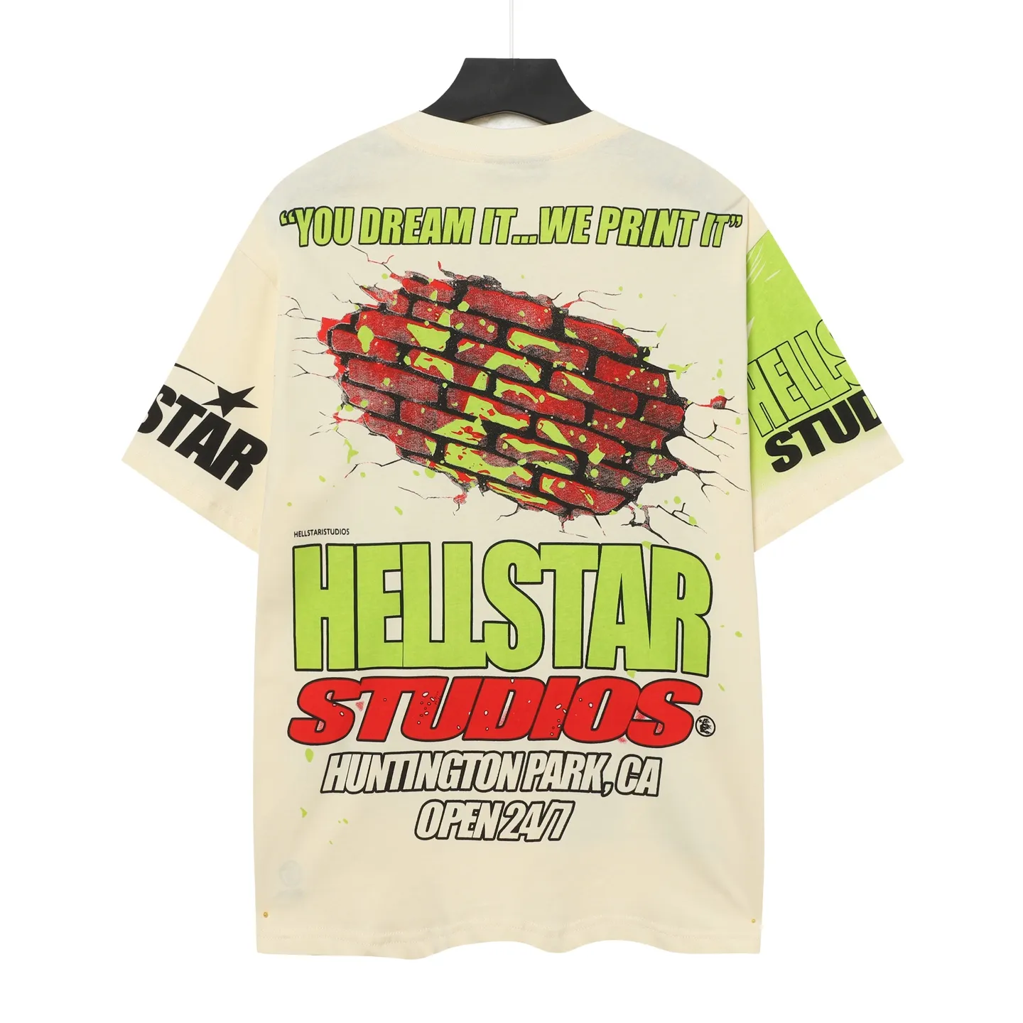 P108 Real-stock Hellstar cross-border European and American style, street fashion brand pure fabric (fabric): 32 pieces of 240g heavy combed double yarn pure cotton code number (size): S-M- L- X L color (colour): apricot/white 👉