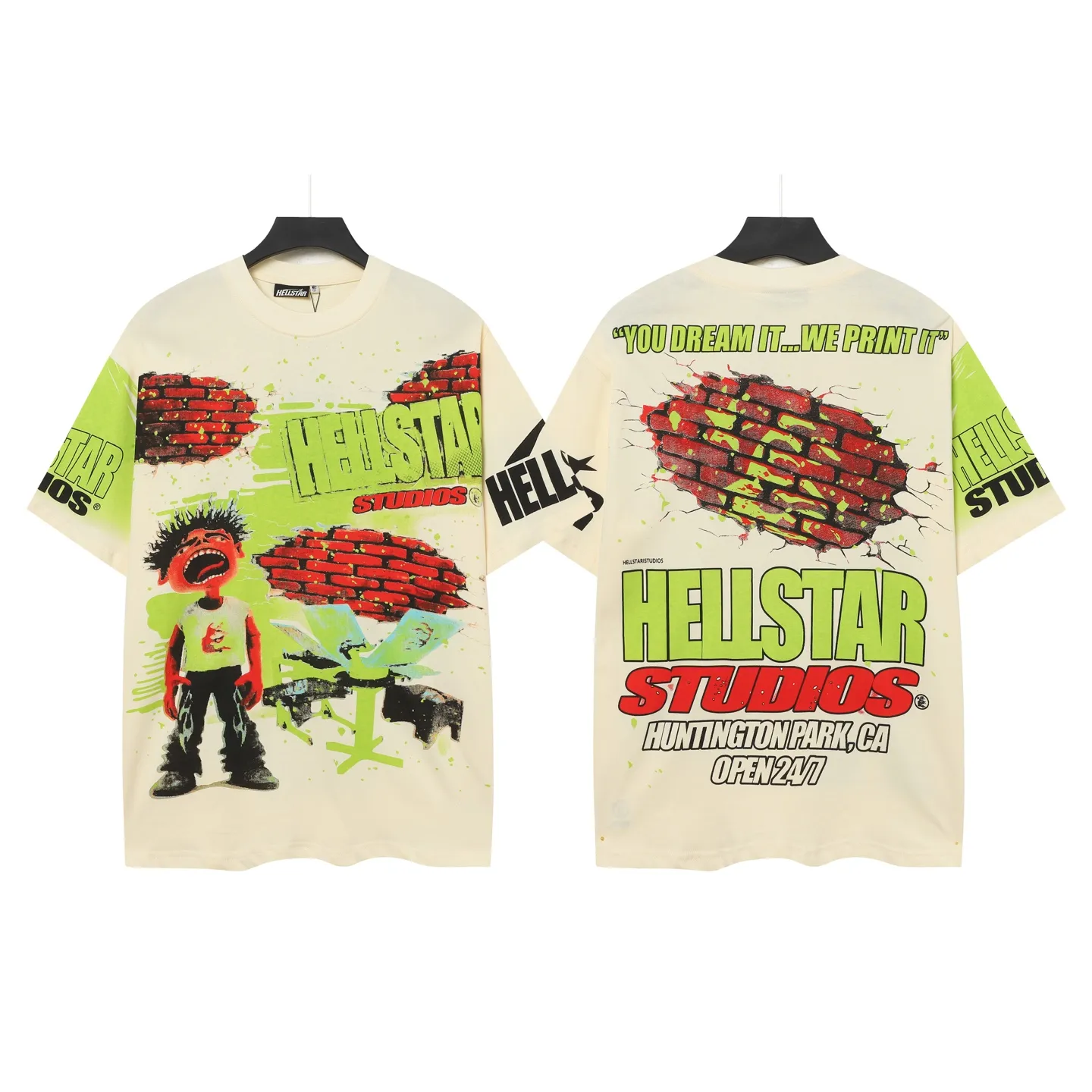 P108 Real-stock Hellstar cross-border European and American style, street fashion brand pure fabric (fabric): 32 pieces of 240g heavy combed double yarn pure cotton code number (size): S-M- L- X L color (colour): apricot/white 👉