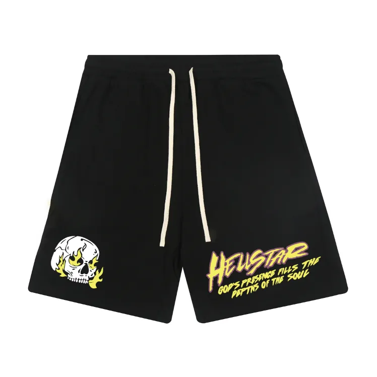 1118# P150 Hellstar pure cotton terry 350g printed casual shorts Color: Black Size: S M L XL