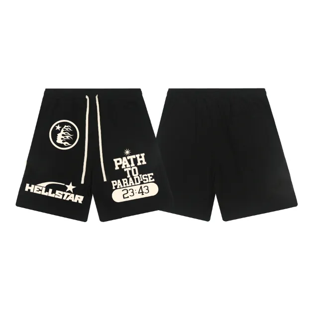 1121# P150 Hellstar pure cotton terry 350g printed casual shorts Color: Black Size: S M L XL