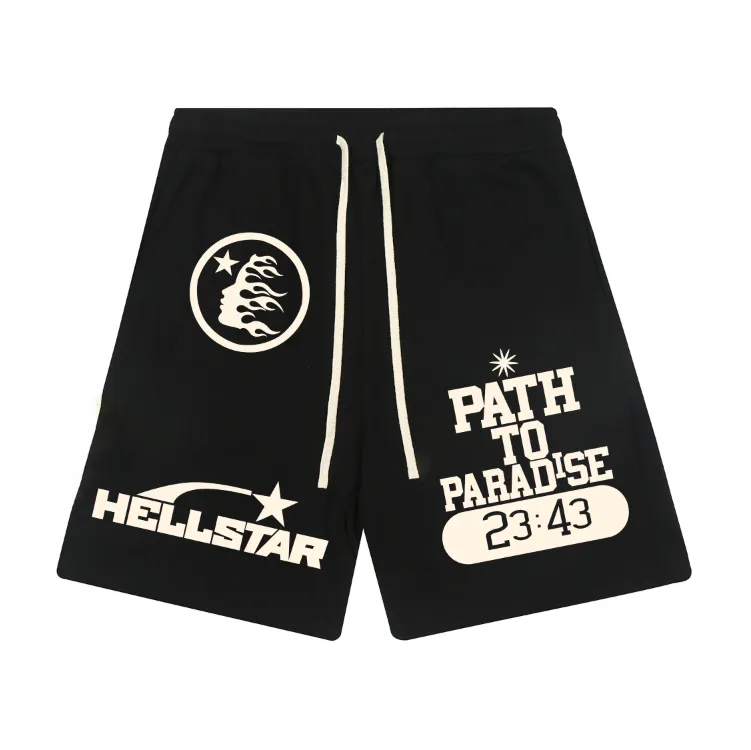 1121# P150 Hellstar pure cotton terry 350g printed casual shorts Color: Black Size: S M L XL