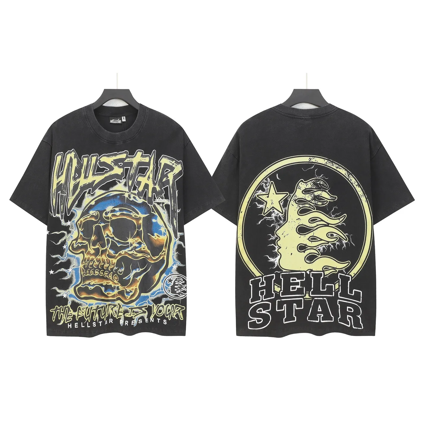 P124 Hellstar Hellstar Cross-border European and American style street fashion brand pure cotton T-shirt Fabric (fabric): 32 counts 250g washed combed double yarn pure cotton Size (size): S-M- L- X L Color (colour): Washed black (spray Ma Liu)