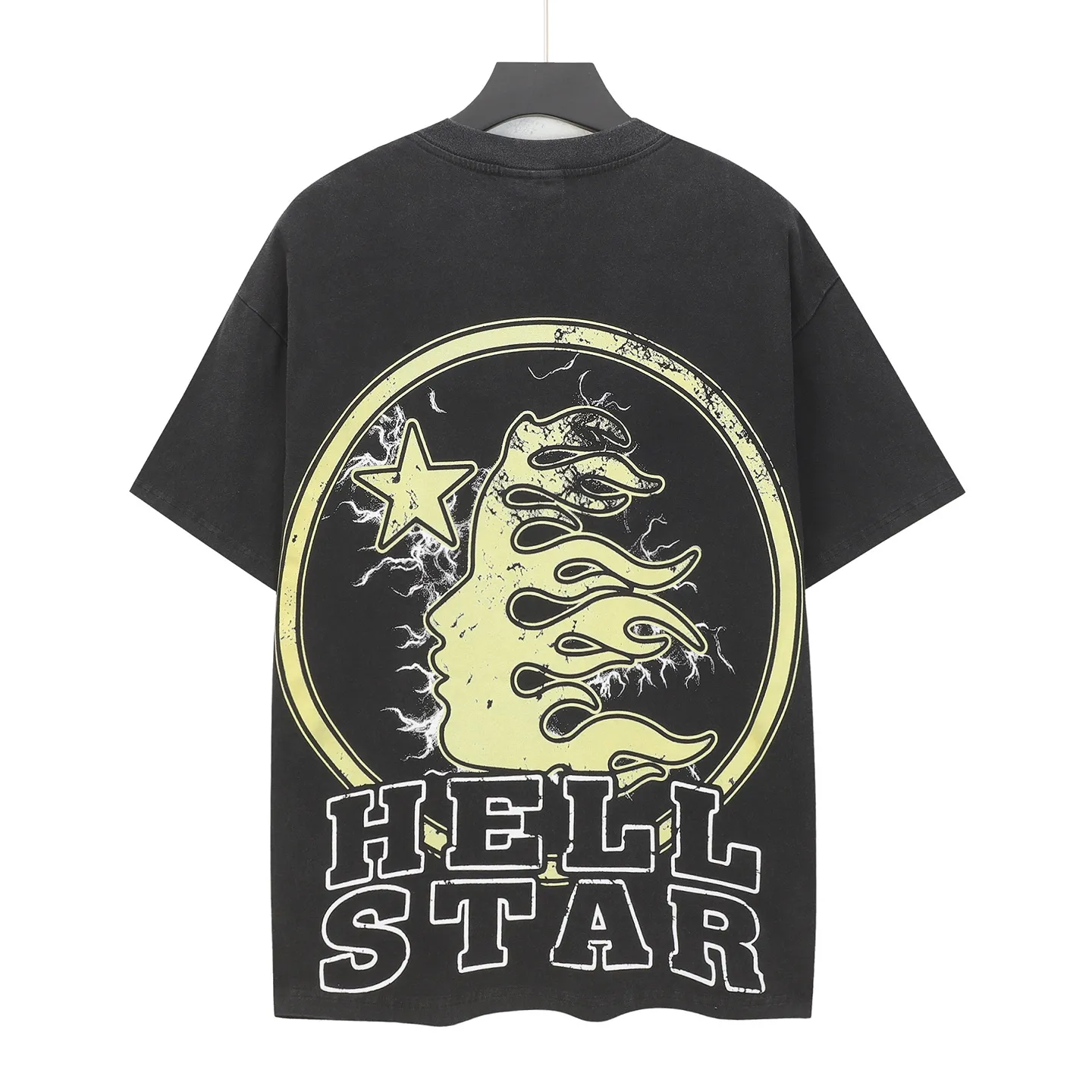 P124 Hellstar Hellstar Cross-border European and American style street fashion brand pure cotton T-shirt Fabric (fabric): 32 counts 250g washed combed double yarn pure cotton Size (size): S-M- L- X L Color (colour): Washed black (spray Ma Liu)