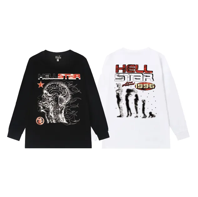 5531# P136 Hellstar Hellstar letter print lightning high street men and women hip-hop loose long-sleeved T-shirt Color: Black White Size: S M L XL