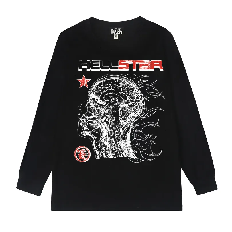 5531# P136 Hellstar Hellstar letter print lightning high street men and women hip-hop loose long-sleeved T-shirt Color: Black White Size: S M L XL