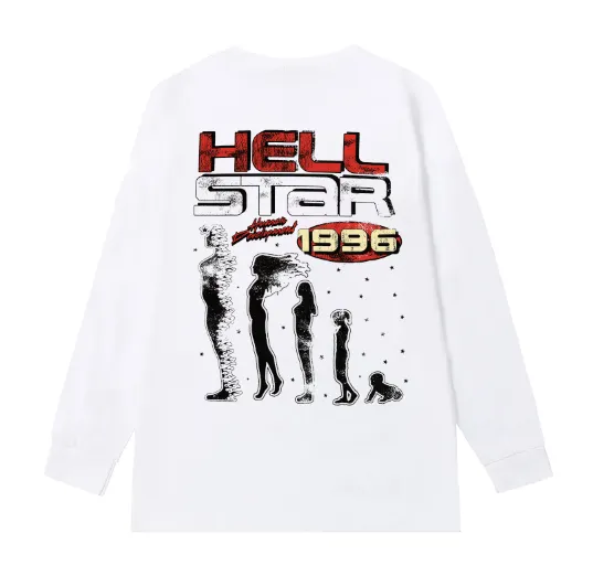 5531# P136 Hellstar Hellstar letter print lightning high street men and women hip-hop loose long-sleeved T-shirt Color: Black White Size: S M L XL