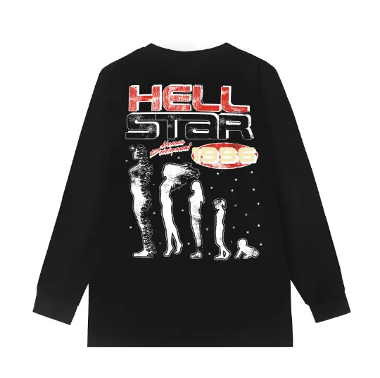 5531# P136 Hellstar Hellstar letter print lightning high street men and women hip-hop loose long-sleeved T-shirt Color: Black White Size: S M L XL