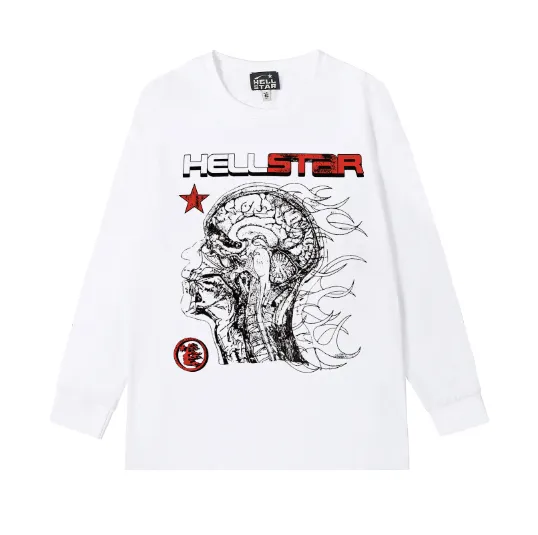 5531# P136 Hellstar Hellstar letter print lightning high street men and women hip-hop loose long-sleeved T-shirt Color: Black White Size: S M L XL