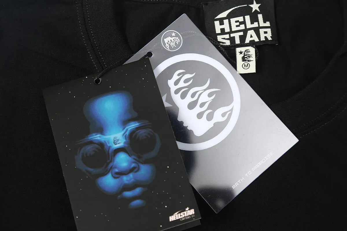 5531# P136 Hellstar Hellstar letter print lightning high street men and women hip-hop loose long-sleeved T-shirt Color: Black White Size: S M L XL