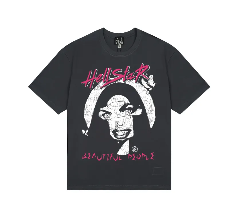 6716# P116 Hellstar American fashion high street pure cotton loose short-sleeved T-shirt Color: Gray Black Size: S M L XL