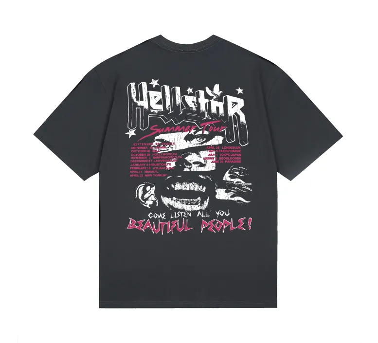 6716# P116 Hellstar American fashion high street pure cotton loose short-sleeved T-shirt Color: Gray Black Size: S M L XL
