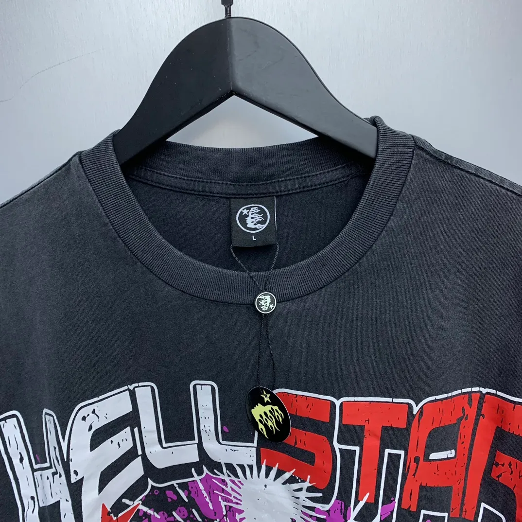 P134 Custom Cut and sew garment in Los Angeles. Dyed and potassium sprayed with jumbo screen print. Fits slightly oversized. Gentle wash tumble dry. Dry clean preferred Newly popular Hellstar short-sleeved T-shirt!   Standard beauty and trendy workmanship, original customization (fabric, pattern, printing, hang tag, main mark, etc.), exaggerated style, explosive style, dare to break through tradition, bring adventurous new fashion experience!  YoungBoy, the most popular rapper in the youth circle, has shot a lot of models for him, and celebrities such as Dababy and Swae Lee frequently get dressed!  color: Vintage Black (washed black)