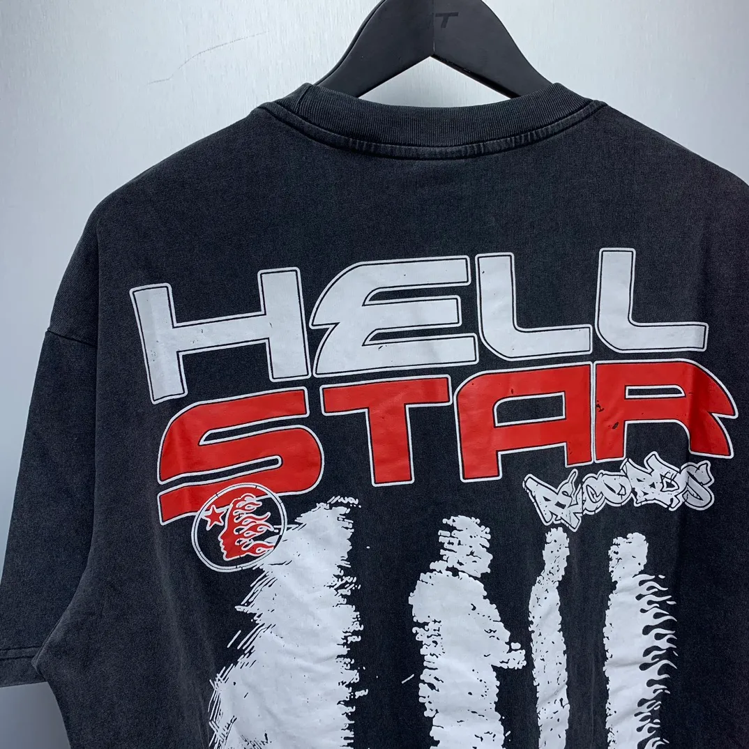 P134 Custom Cut and sew garment in Los Angeles. Dyed and potassium sprayed with jumbo screen print. Fits slightly oversized. Gentle wash tumble dry. Dry clean preferred Newly popular Hellstar short-sleeved T-shirt!   Standard beauty and trendy workmanship, original customization (fabric, pattern, printing, hang tag, main mark, etc.), exaggerated style, explosive style, dare to break through tradition, bring adventurous new fashion experience!  YoungBoy, the most popular rapper in the youth circle, has shot a lot of models for him, and celebrities such as Dababy and Swae Lee frequently get dressed!  color: Vintage Black (washed black)