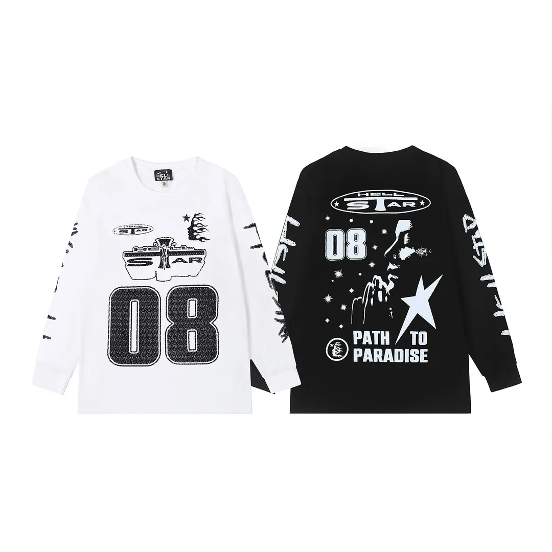 5516# P136 Hellstar Hellstar letter print lightning high street men and women hip-hop loose long-sleeved T-shirt Color: White Black Size: S M L XL