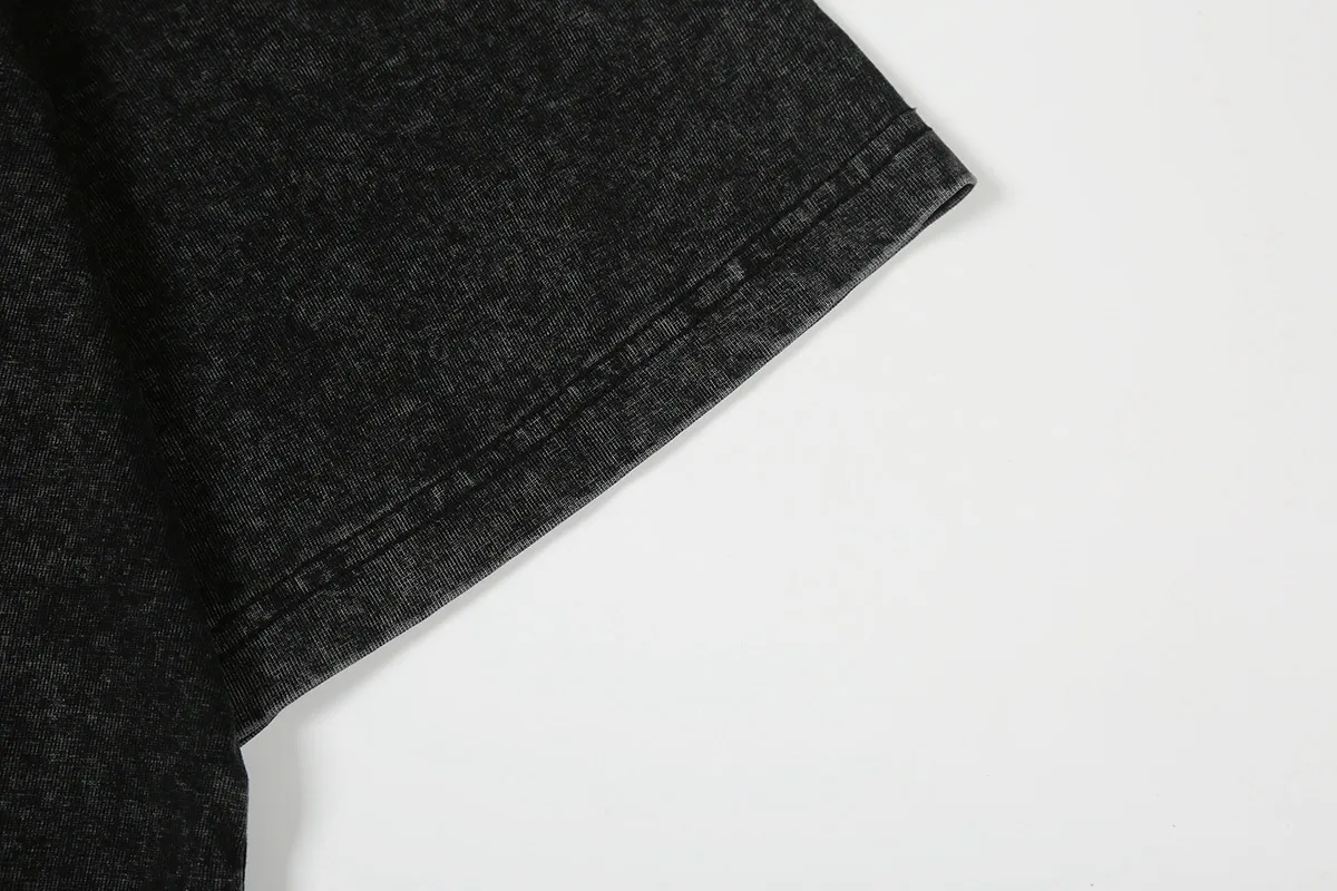 7736# P124 Washed Hellstar Hellstar ins same style retro printed tops for men and women, casual and trendy pure cotton washed short-sleeved T-shirt Color: Black Size: S M L XL