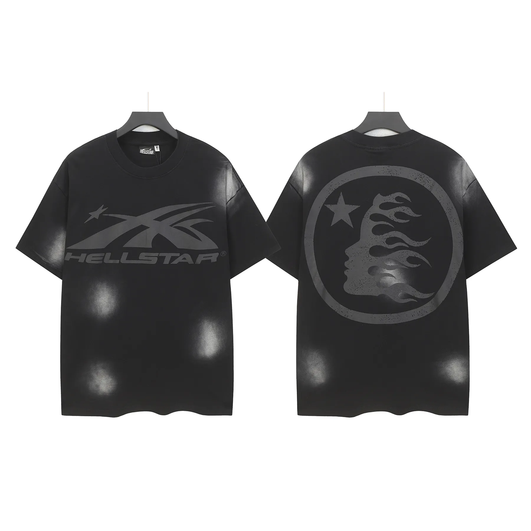 P124 Hellstar Hellstar Cross-border European and American style street fashion brand pure cotton T-shirt Fabric (fabric): 32 counts 250g washed combed double yarn pure cotton Size (size): S-M- L- X L Color (colour): Washed black (spray Ma Liu)