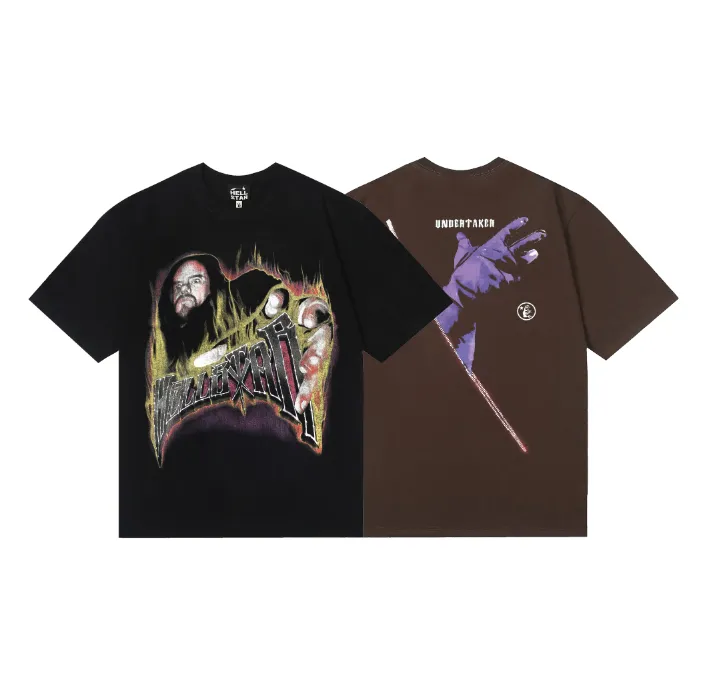 6781# P116 Hellstar American fashion high street pure cotton loose short-sleeved T-shirt Color: Black Dark Coffee Size: S M L XL