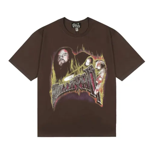 6781# P116 Hellstar American fashion high street pure cotton loose short-sleeved T-shirt Color: Black Dark Coffee Size: S M L XL