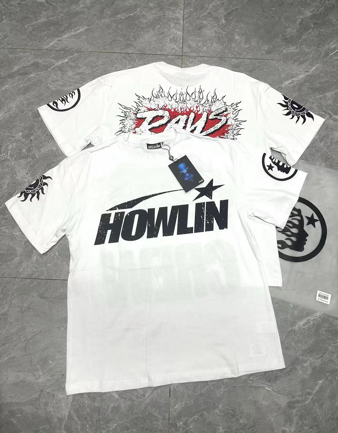 P108 Real-stock Hellstar Cross-border European and American style, street fashion brand pure cotton T-shirt Fabric (fabric): 32 pieces of 240g heavy combed double yarn pure cotton Size (size): S-M- L- X L Color (colour): white