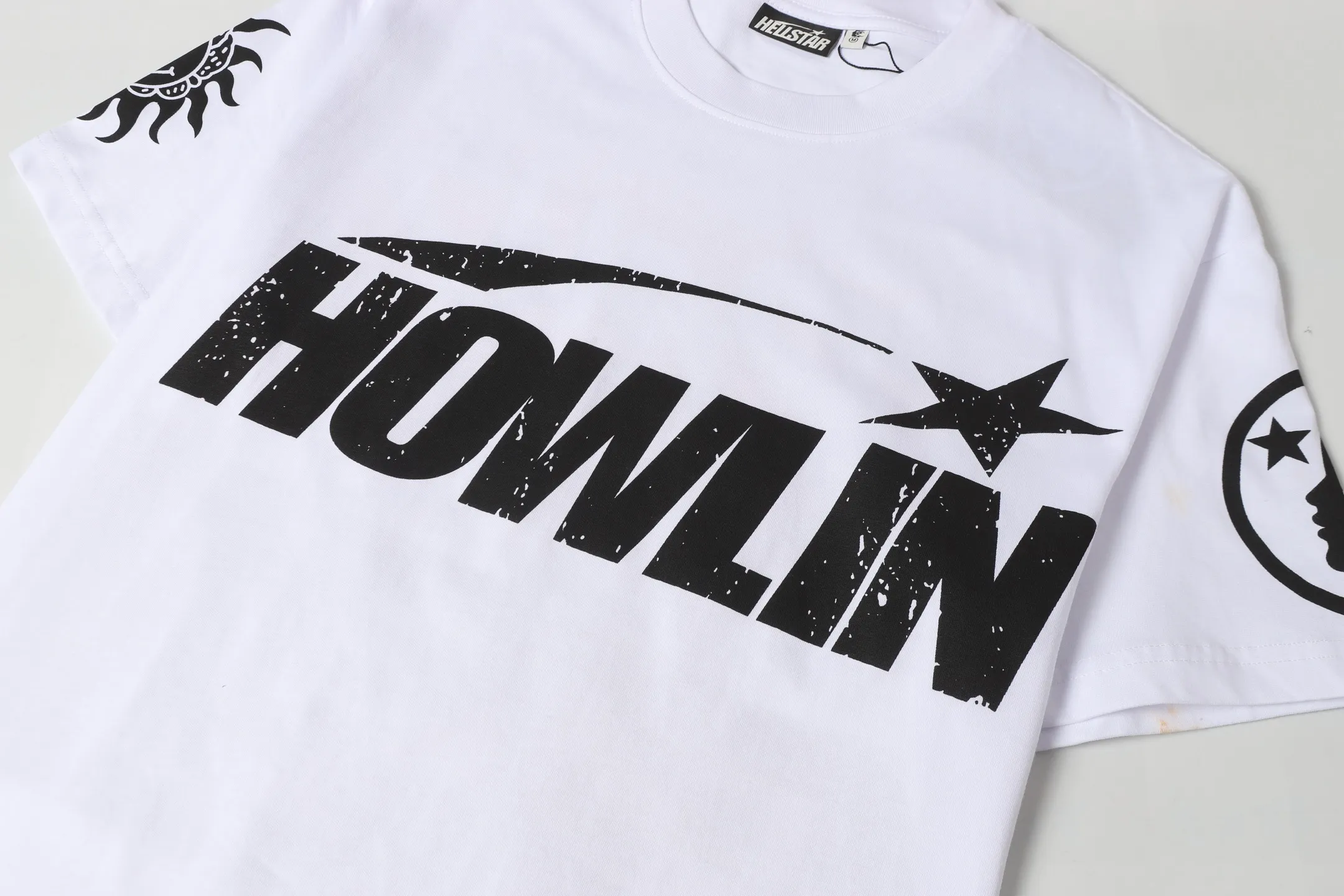 P108 Real-stock Hellstar Cross-border European and American style, street fashion brand pure cotton T-shirt Fabric (fabric): 32 pieces of 240g heavy combed double yarn pure cotton Size (size): S-M- L- X L Color (colour): white