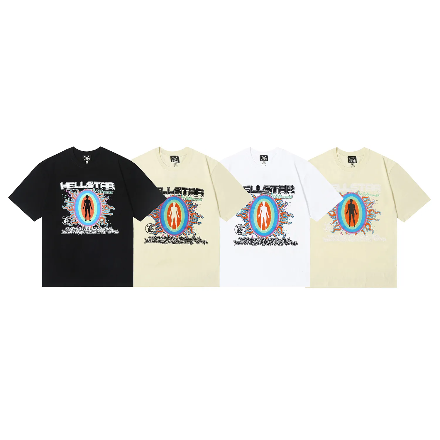 6631# P112 Hellstar American fashion high street pure cotton loose short-sleeved T-shirt Color: White Black Apricot Code Number: S M L XL