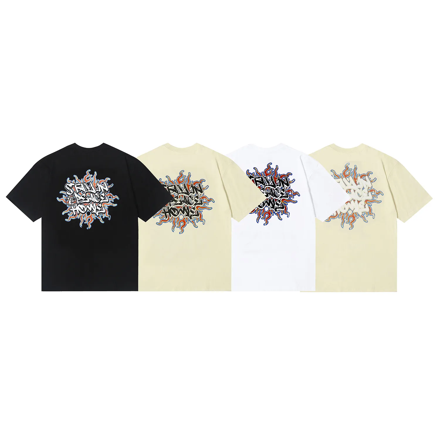6631# P112 Hellstar American fashion high street pure cotton loose short-sleeved T-shirt Color: White Black Apricot Code Number: S M L XL