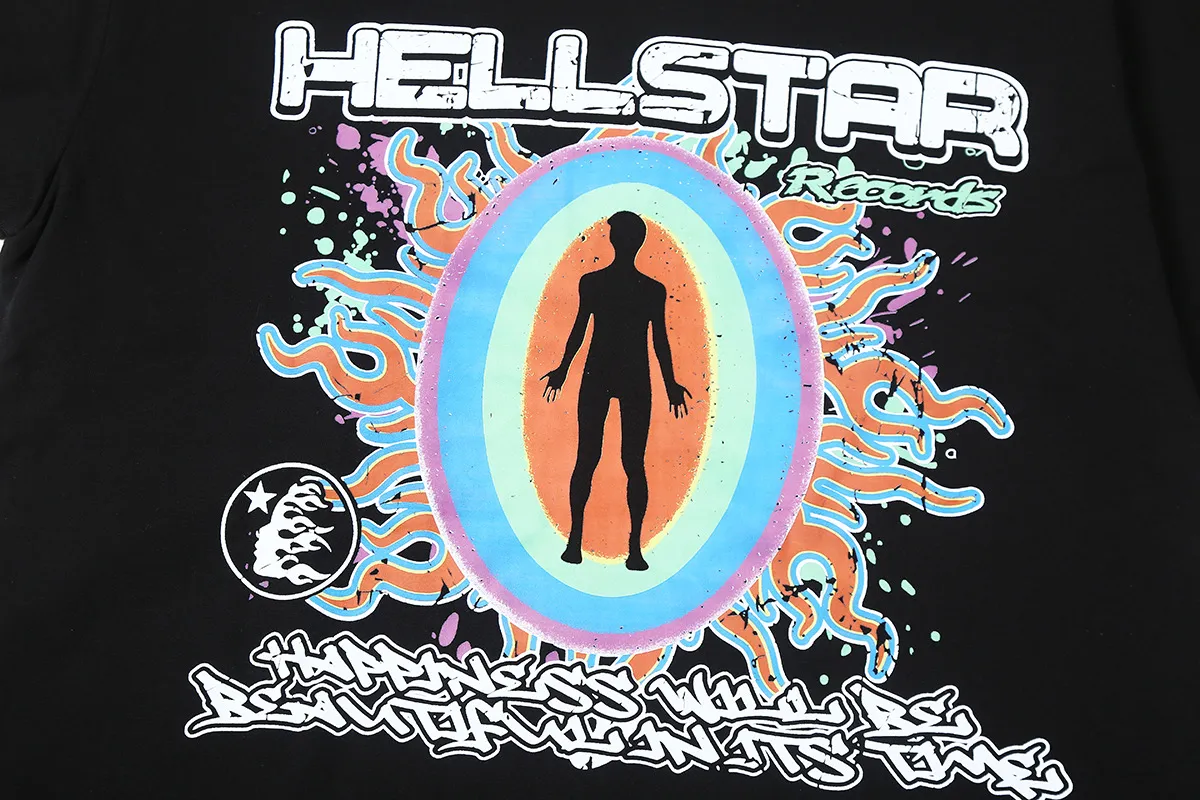 6631# P112 Hellstar American fashion high street pure cotton loose short-sleeved T-shirt Color: White Black Apricot Code Number: S M L XL