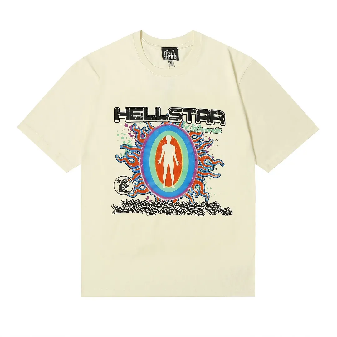 6631# P112 Hellstar American fashion high street pure cotton loose short-sleeved T-shirt Color: White Black Apricot Code Number: S M L XL