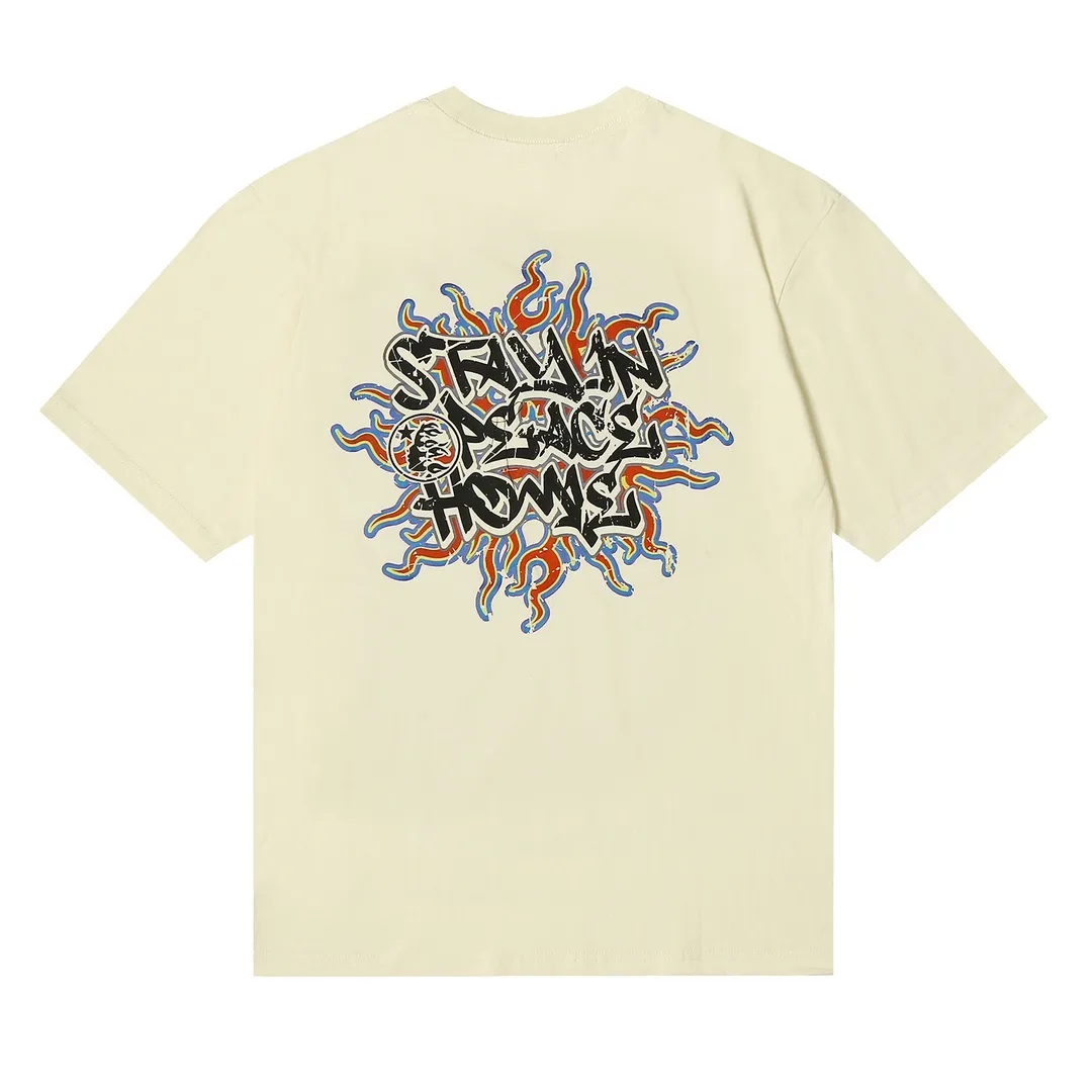 6631# P112 Hellstar American fashion high street pure cotton loose short-sleeved T-shirt Color: White Black Apricot Code Number: S M L XL