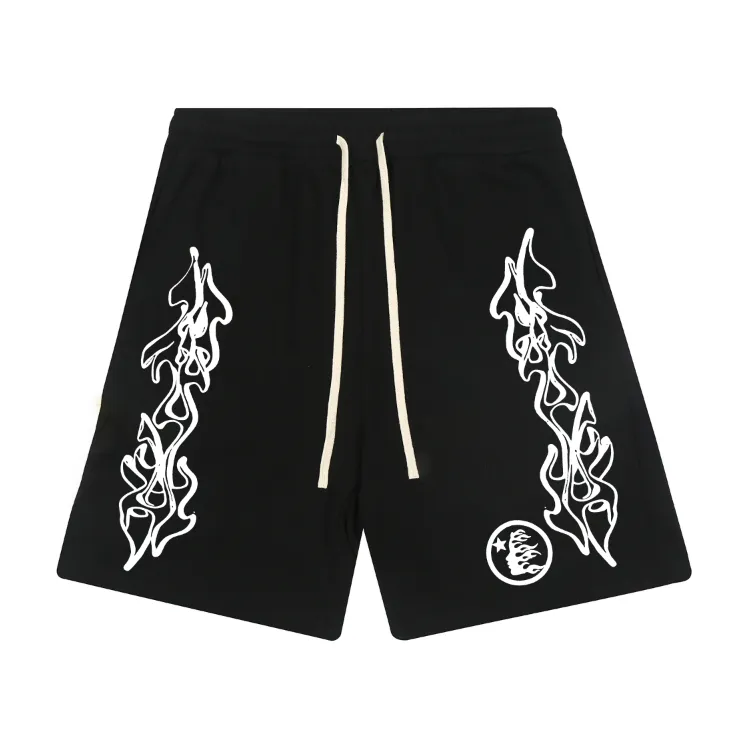 1107# P150 Hellstar pure cotton terry 350g printed casual shorts Color: black floral gray Size: S M L XL