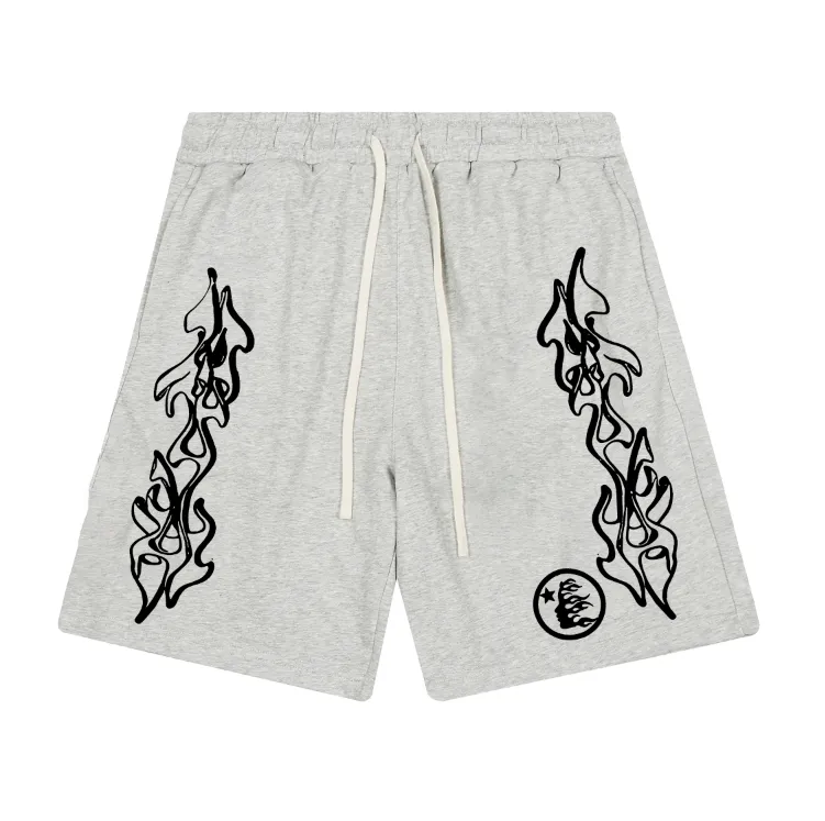 1107# P150 Hellstar pure cotton terry 350g printed casual shorts Color: black floral gray Size: S M L XL