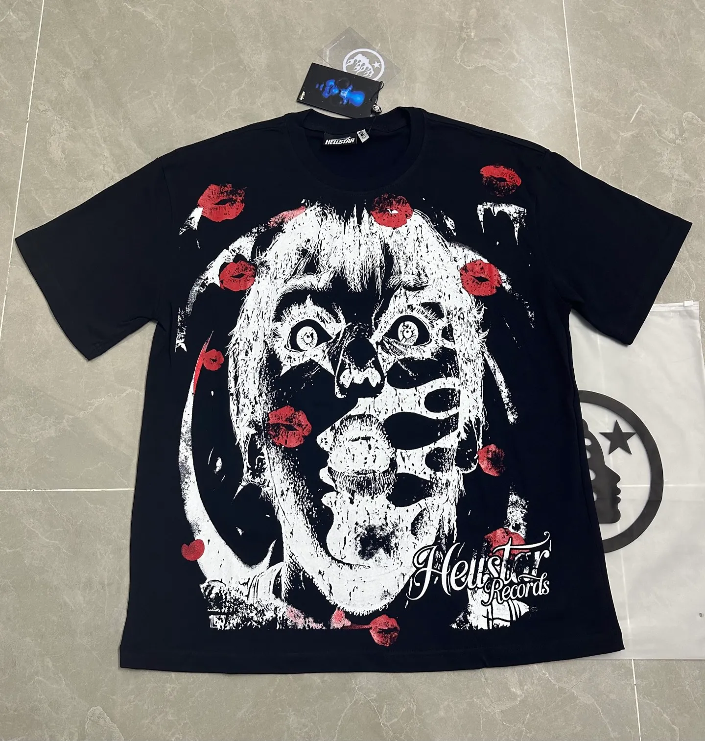 P108 780# black / white I Real stock Hellstar Cross-border European and American style, street fashion brand pure cotton T-shirt Fabric (fabric): 32 counts of 240g heavy combed double yarn pure cotton Size (size): S-M- L- X L Color (colour): white/black