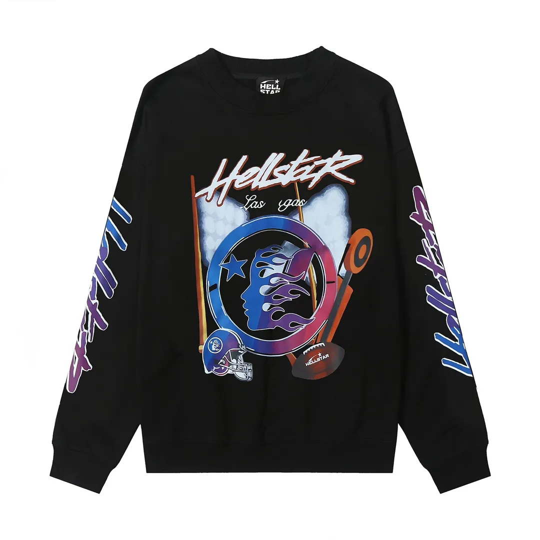 8810# P166 Hellstar high quality Hellstar American trendy printed cotton terry crew neck sweatshirt Color: Black Size: S M L XL
