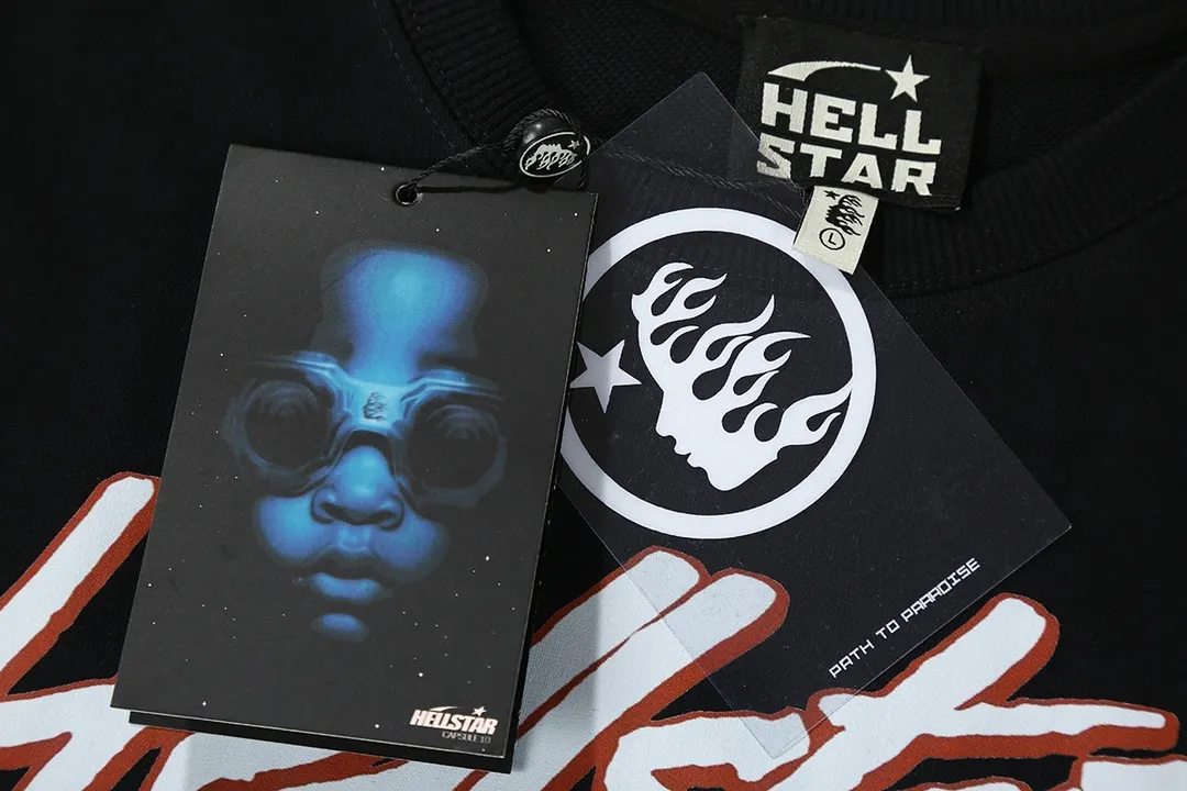 8810# P166 Hellstar high quality Hellstar American trendy printed cotton terry crew neck sweatshirt Color: Black Size: S M L XL