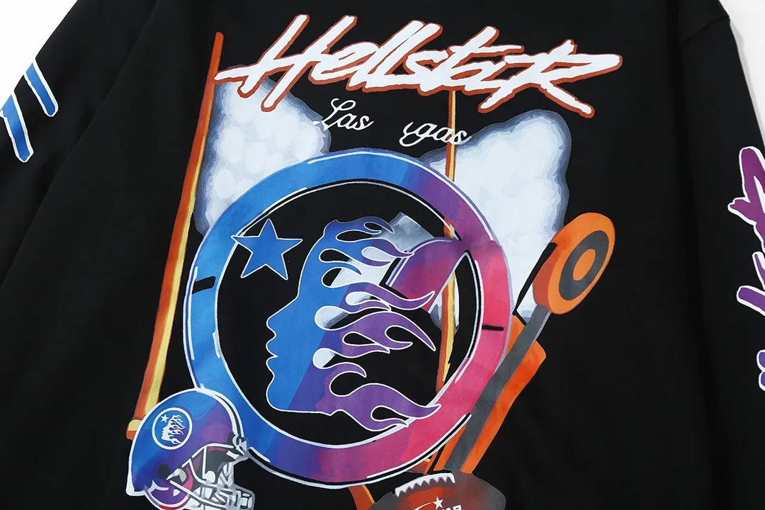 8810# P166 Hellstar high quality Hellstar American trendy printed cotton terry crew neck sweatshirt Color: Black Size: S M L XL