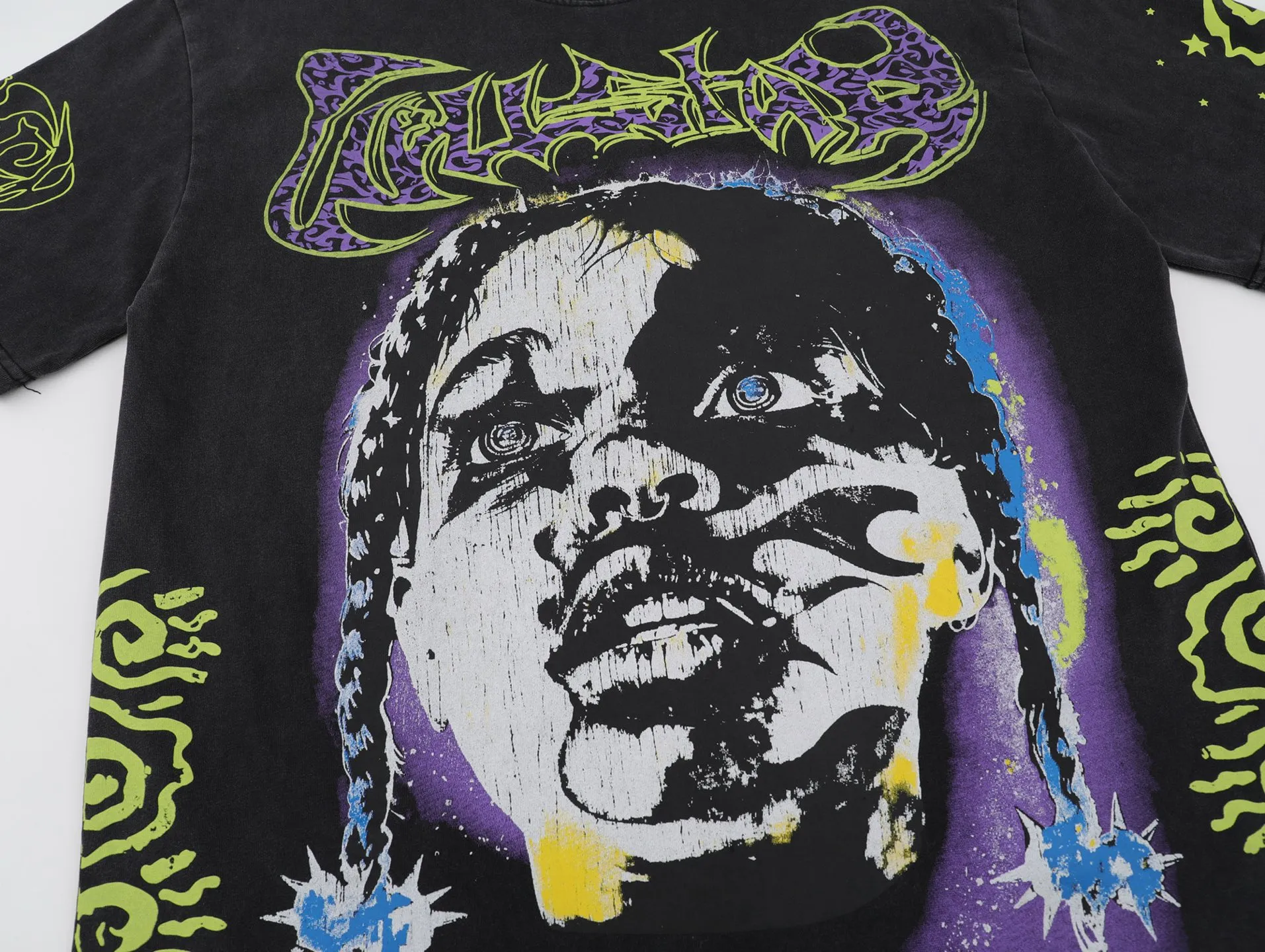 P134 HELLSTAR Washed and Distressed Retro Portrait Printed Hip-Hop Loose Short-Sleeved T-shirt The new hot beauty trend Hellstar!  Standard beauty and trendy workmanship, original customization (fabric, pattern, printing, hangtag, main mark, etc.), exaggerated style, explosive style, dare to break through tradition, bring adventurous new fashion experience!   YoungBoy, the most popular rapper in the youth circle, has shot a lot of models for him, and celebrities such as Dababy and Swae Lee frequently get dressed!  color: black Size: S, M, L, XL