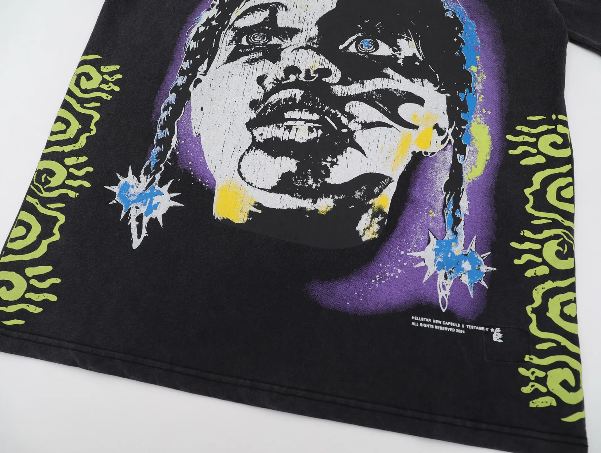 P134 HELLSTAR Washed and Distressed Retro Portrait Printed Hip-Hop Loose Short-Sleeved T-shirt The new hot beauty trend Hellstar!  Standard beauty and trendy workmanship, original customization (fabric, pattern, printing, hangtag, main mark, etc.), exaggerated style, explosive style, dare to break through tradition, bring adventurous new fashion experience!   YoungBoy, the most popular rapper in the youth circle, has shot a lot of models for him, and celebrities such as Dababy and Swae Lee frequently get dressed!  color: black Size: S, M, L, XL