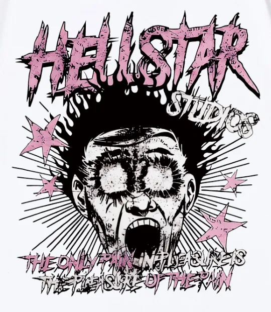 6739# P116 Hellstar American fashion high street pure cotton loose short-sleeved T-shirt Color: White Size: S M L XL
